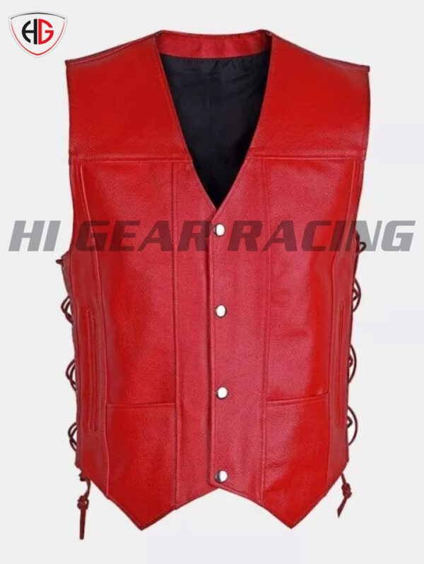 Hi Gear Racing Men’s Biker Cowhide Red Leather Vest