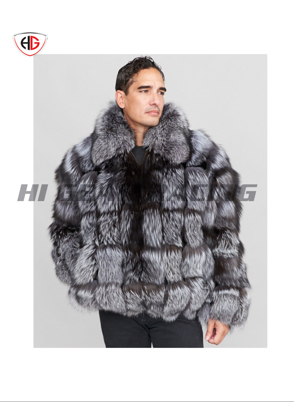Men's Winter Warm Thick Real Fur Outwear Full Pelt Black Fox Fur Coat Mens