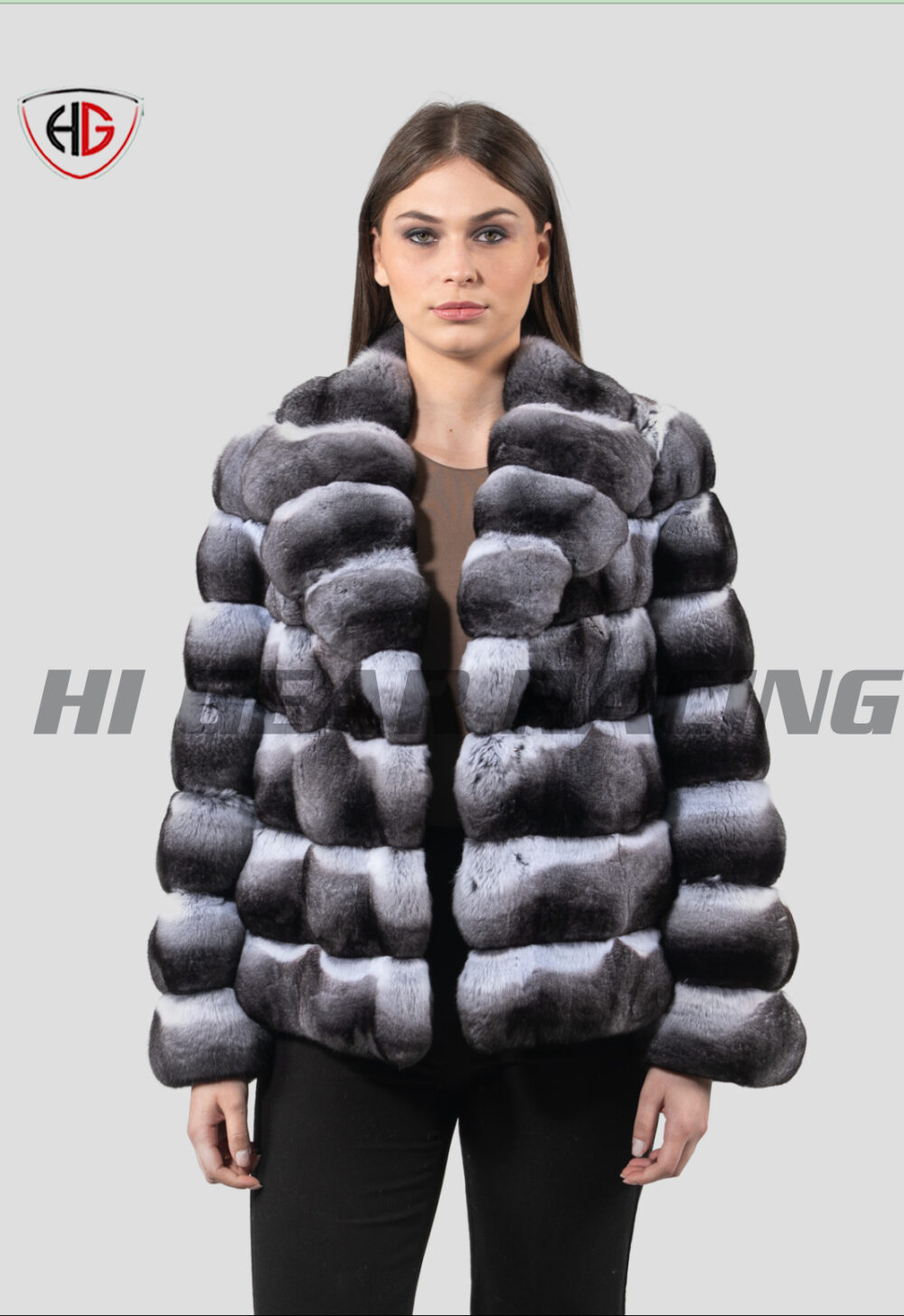 Chinchilla Fur Jacket With Wide Collar