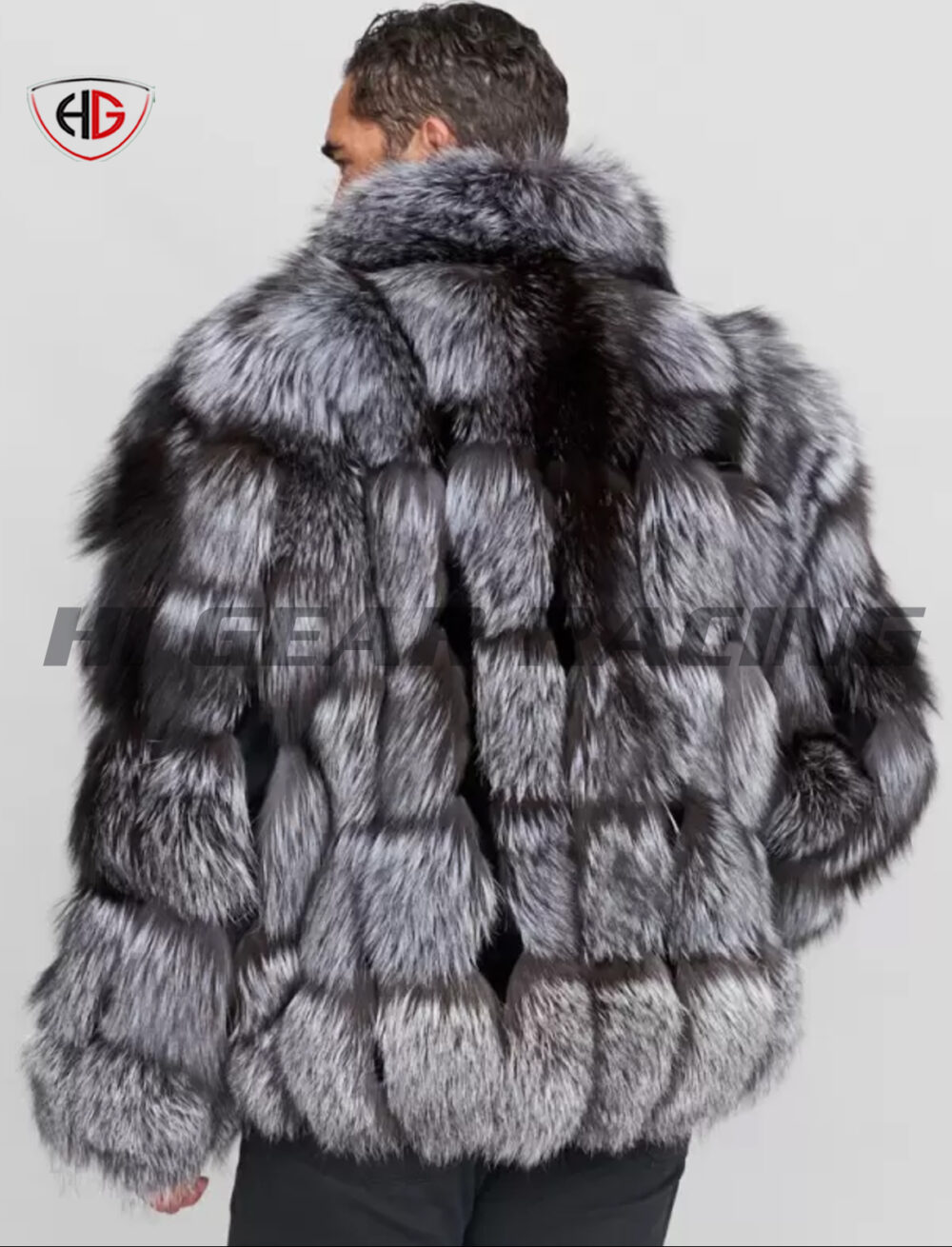 Men's Winter Warm Thick Real Fur Outwear Full Pelt Black Fox Fur Coat Mens - Image 2