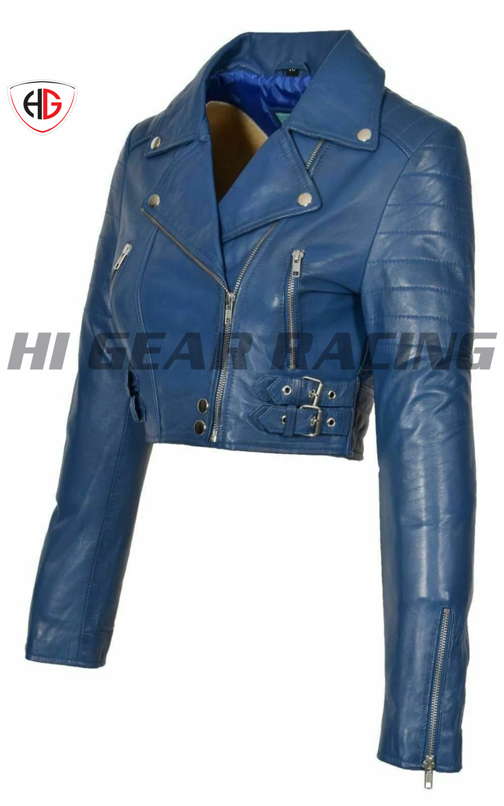 Ladies Biker Real Leather Jacket Cropped Short Body - Image 2