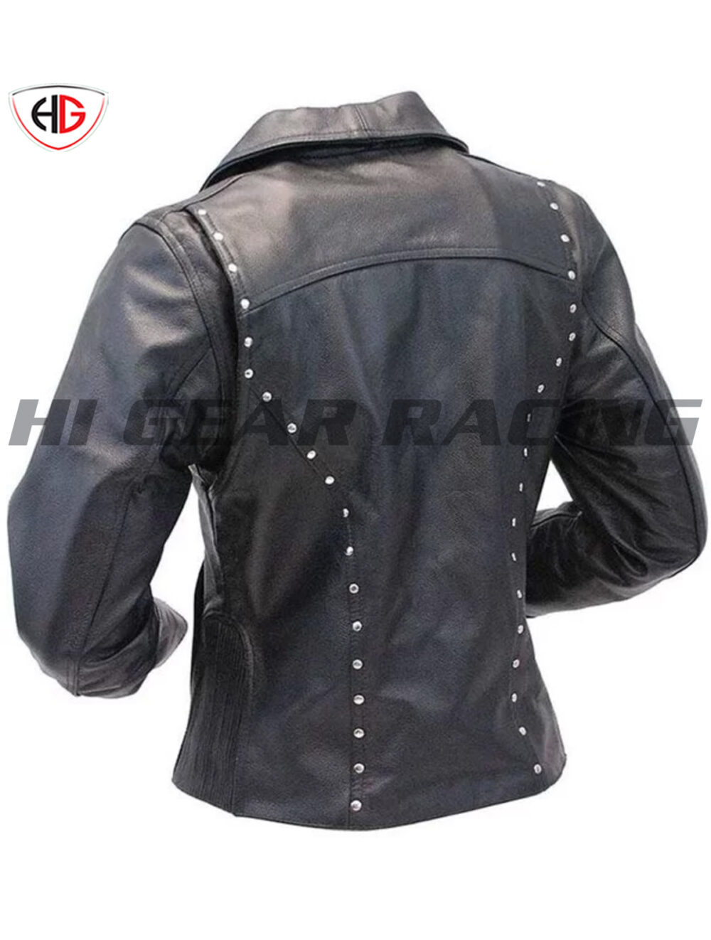 Womens Studded Leather Biker Jacket - Image 2