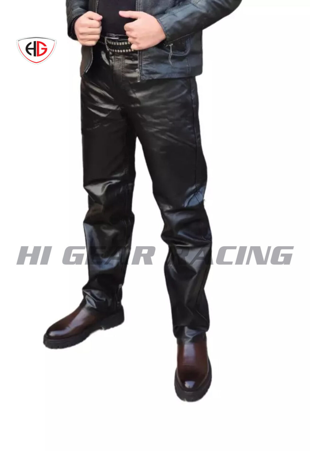 Men's Biker Jeans Black Real Leather
