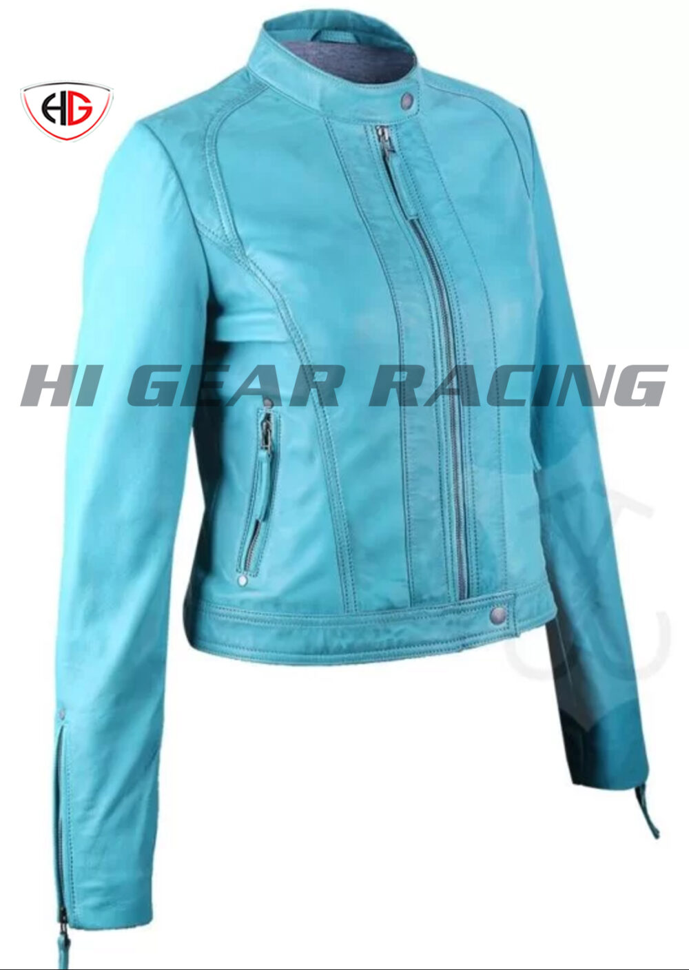 High Quality Women's Blue Leather Jackets - Image 2